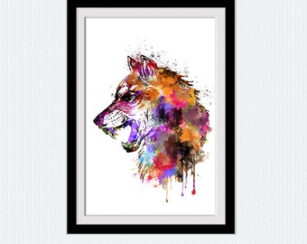 Watercolor wolf print Colorful wolf poster Wolf illustration Home decoration Kids room decor Wall hanging decor Wolf wall decoration W314