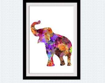 Elephant watercolor print Elephant colorful poster Animal print Safari animal poster Home decoration Kids room art Nursery room decor W580