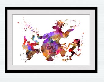 Mowgli and Baloo Watercolor Print: Jungle Book Nursery Art W711