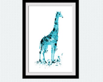 Giraffe watercolor print Animal colorful poster Giraffe wall decor Home decoration Gift for birthday Kids room decor Nursery wall art  W216