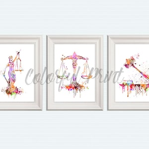 Justice symbol Set of 3 Lady Justice print Scales of Justice art Gavel poster Law office decor Themis goddess Judge office art Attorney S85