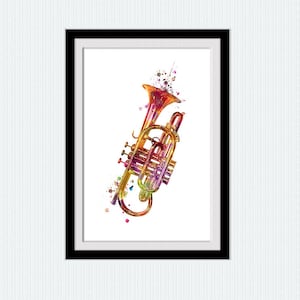 Trumpet print Trumpet poster Trumpet watercolor illustration Trumpet wall art Home wall decoration Wall hanging decor Christmas gift W350