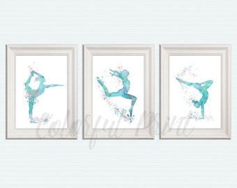 Gymnastics Girl Watercolor Art Prints: Set of 3, Nursery or Gym Decor S68
