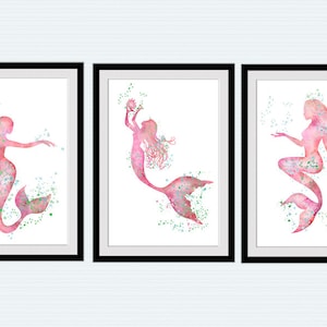 Mermaid print Mermaid poster Set of 3 Home decor Ocean fantasy Gift for her Nautical wall art Birthday gift Little mermaid S21