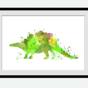 Dinosaur watercolor print Dinosaur art decor Stegosaurus art poster Jurassic wall art Home decoration Kids room wall decor Dinosaur art W639