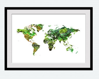 World map print World map poster Watercolor world map illustration Home decoration Office decor Kids room wall art Christmas gift  W342