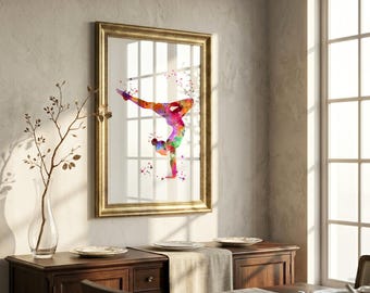 Gymnastics Girl Watercolor Art Print, Colorful Gymnast Poster, Artistic Athlete Illustration, Kids Room Decor, Sports Wall Art W855