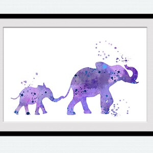 Elephant watercolor print Elephant colorful poster Animal wall decor Home decoration Kids room art Nursery room poster Elephant blue W569