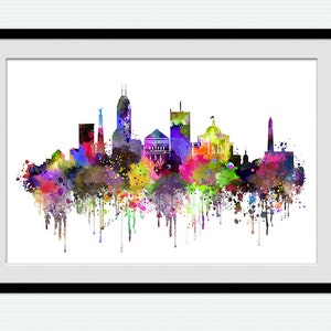Indianapolis skyline art print Indianapolis Indiana watercolor poster Home decoration Office wall decor Gift idea Living room wall art W717