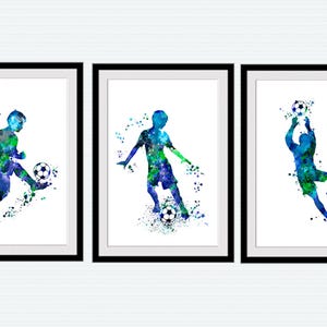 Soccer Wall Art for Boys Room, Set of 3 Watercolor Football Prints, Sports Nursery Decor, Kids Bedroom Wall Art, Coach Gift, Unframed S30