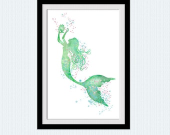 The little mermaid watercolor print Mermaid art poster Disney art decor Nursery room wall art Home decoration Kids room decor Gift idea W737