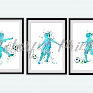 Soccer poster Set of 3 Soccer girl Soccer wall decor Football poster Sport decoration Gift for her Sport print Home decor Wall art S88