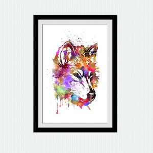 Wolf colorful print Wolf watercolor poster  Wolf illustration Home decoration Kids room decor Wall hanging decor Wolf wall decoration W316