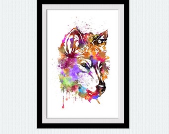 Wolf colorful print Wolf watercolor poster  Wolf illustration Home decoration Kids room decor Wall hanging decor Wolf wall decoration W316