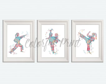 Karate Wall Art Set – Sport Illustration Prints – Martial Arts Decor for Girls, Gift for Her, Home Gym Wall Art S76