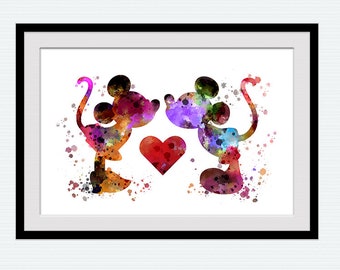 Mickey Mouse poster Mickey and Minnie in love Disney wall decor Kids room decor Mickey Mouse print Nursery art Minnie Mouse poster W692