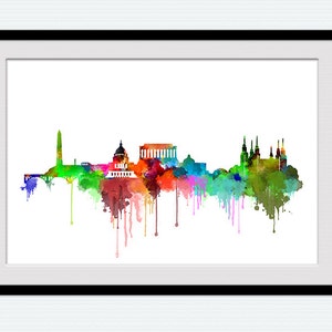 Washington DC Skyline Poster, Washington DC Aquarell Stadtbild Druck, Büro Dekor, Hauptdekoration, Wandbehang Kunst, W120