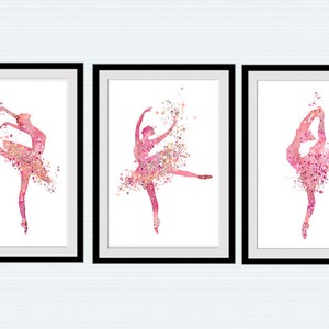 Ballerina Print Set of 3 - Ballet Studio Decor, Dance Wall Art, Girls Room Decor, Pink Ballet Dancer Gift, Gift For Her S24