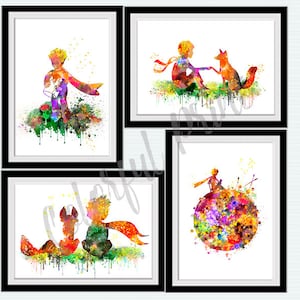 The Little Prince print Set of 4 Le Petit Prince poster Nursery art Little Prince watercolor Prince and the fox Young prince S106