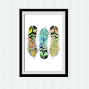 Feathers print Feathers watercolor poster Feathers colorful print Home decoration art Living room wall decor Kids room art poster  W241