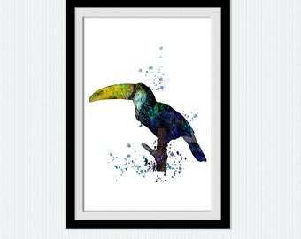 Stampa ad acquerello uccello Poster colorato toucan Stampa uccello Poster toucan Decorazione per la casa Arte della stanza dei bambini Decorazione della stanza vivaio Regalo di Natale W302