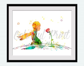 Little Prince poster The Little Prince print Little Prince watercolor The Little Prince and the rose Little Prince illustration W931