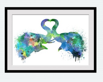 Anniversary poster Elephant watercolor print Elephants in love poster Home decoration Kids room Nursery room art Valentines day gift W626