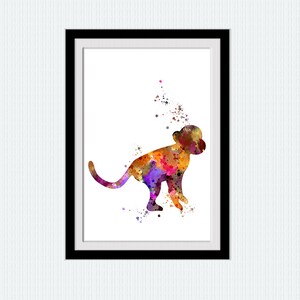Monkey art poster Monkey watercolor print Animal wall art decor Safari animal poster Home decoration Kids room art Nursery room decor W582