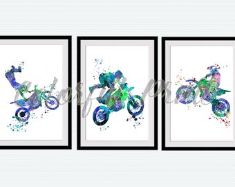 Motocross Wall Art Boys Room Decor, Dirt Bike Nursery Prints, Watercolor Motorbike Art, Kids Bedroom Decor, Motocross Gift for Boy S99