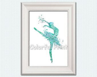 Ballerina teal Ballet studio decor Ballet print Ballerina watercolor Ballet art poster Girls room decoration Kids room art Wall hanging W898