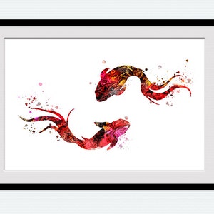 Gold fish watercolor print Gold fish colorful poster  Wall decor poster Fish watercolor Nautical print Kids room art Christmas gift  W332