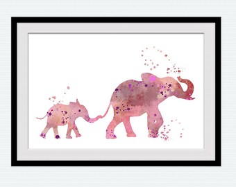 Elephant colorful print Pink elephant watercolor poster Animal decor Home decoration Kids room art Nursery room poster Christmas gift W568