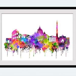Rome Italy skyline print Rome watercolor poster City art decor Home decoration Gift idea Travel art print Office wall decor Gift idea W757