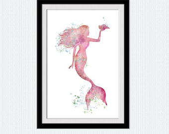Watercolor Mermaid Art Print: Ocean Fantasy Home Decor W770