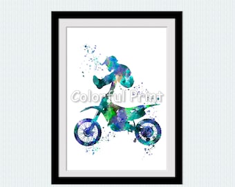 Dirt bike poster Motocross print Motor sport decor Dirt bike rider Motor sport illustration  Motocross poster W944