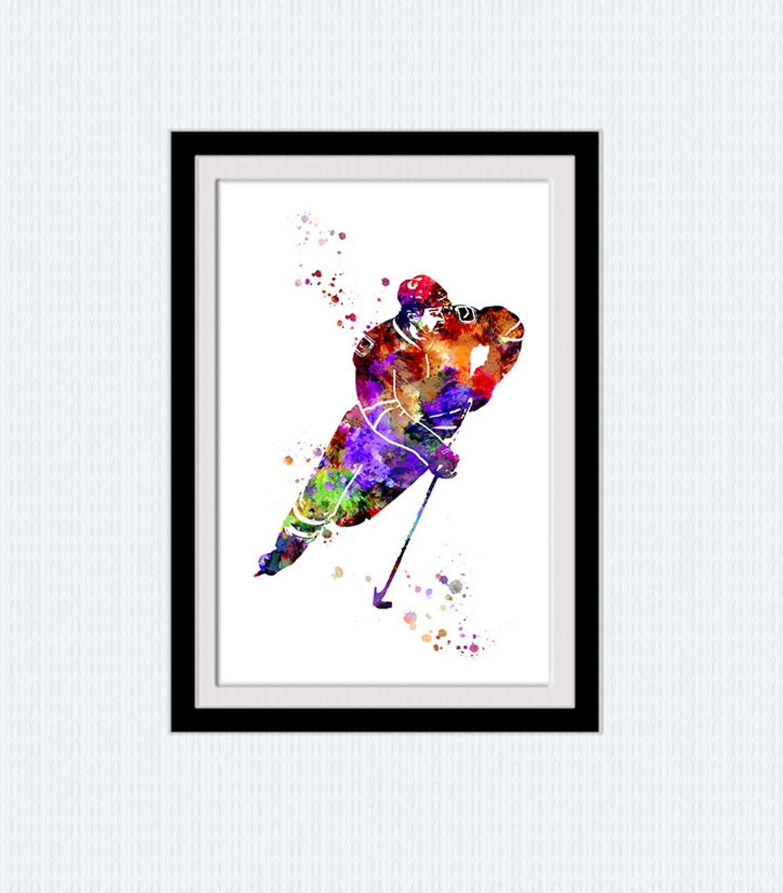 Hockey player poster Hockey player print Watercolor sport Etsy