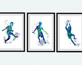 Football print Set of 3 Football poster Soccer wall decor Boys room art Soccer boy poster Sport art print Birthday gift Soccer print S30