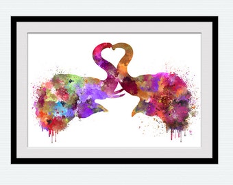 Elephant watercolor print Elephants in love poster Elephant art decor Engagement gift Couples gift Wedding gift art Valentines day gift W625