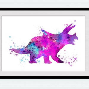 Triceratops art poster Dinosaur art decor Dinosaur watercolor print Jurassic wall art Home decoration Kids room wall decor Dinosaur art W640