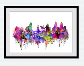 Philadelphia skyline Philadelphia Pennsylvania watercolor print Philadelphia cityscape poster Home decoration Office decor Gift idea W715