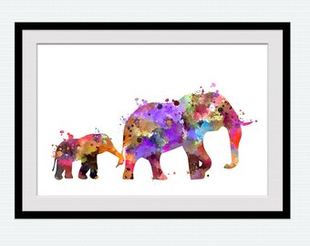 Elephant watercolor poster Elephant colorful print Elephant wall decor Home decoration Kids room art Nursery room poster Christmas gift W300