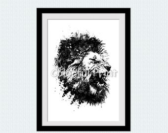 Lion poster Lion print African animal decor Black and white art Wall hanging Safari animal art Playroom decoration Animal print Wall art W17