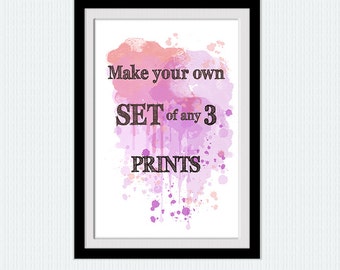 Make your own set of any 3 prints, choose your prints, watercolor print set, watercolor poster set custom set, set of 3, art set poster pack