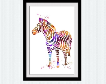 Zebra art poster Zebra watercolor print Animal multicolor decor Safari animal poster Home decoration Kids room wall art Nursery decor W578