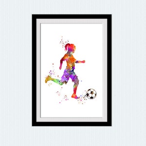 Soccer girl poster Sport watercolor print Sport illustration Soccer player decor Girls room decoration Wall hanging art Kids room decor W852