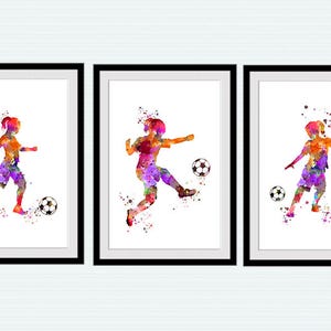 Football player poster Set of 3 Soccer girl print Football watercolor Gift for her Home decor Wall art Birthday gift Football player S10