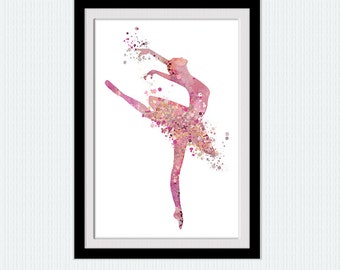 Ballerina poster, Ballerina print, pink watercolor art, little girl dance poster, kids room wall art, nursery decor, watercolor print, W190
