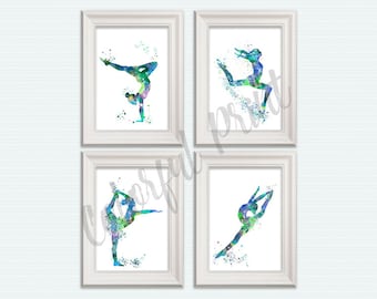 Conjunto de impresiones artísticas de acuarela de gimnastas: decoración de pared deportiva S72