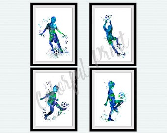 Soccer poster Set of 4 Football print Sport wall decor Football player print Soccer illustration Sport poster S107