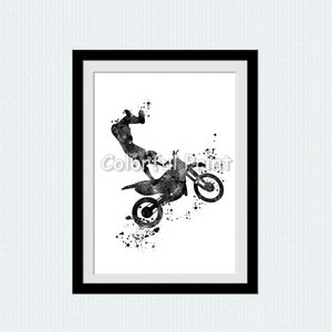 Motocross print Set of 2 Motor sport poster Motorcycle decor Dirt bike rider Stunt racing print Motocross poster Black and white art S79 image 3